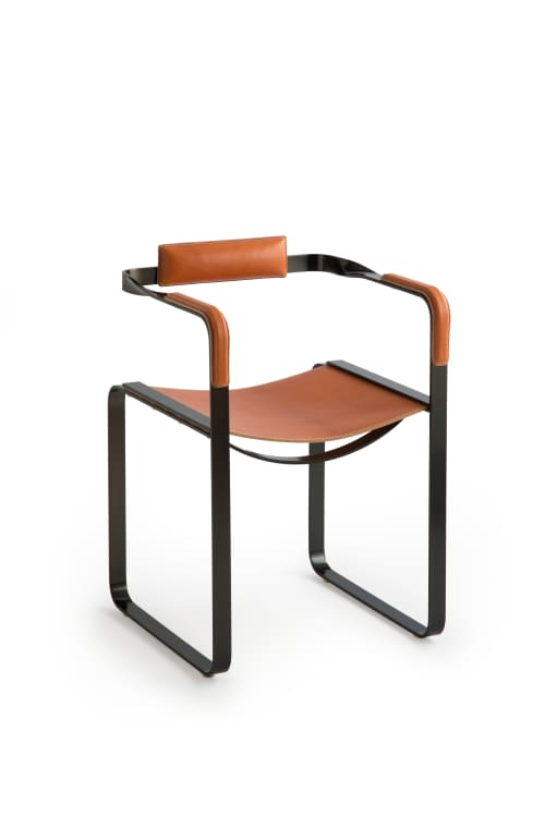 Contemporary Counter Stool w/Backrest Metal&Natural Leather | Chairs by Jover + Valls. Item made of leather works with contemporary & art deco style
