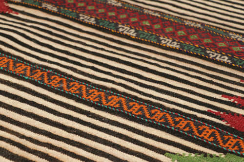 Vintage Afghan Kilim with Polychromatic Geometric Stripes | Area Rug in Rugs by Rug and Kilim. Item composed of wool