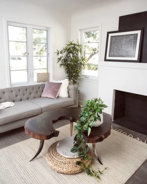 Round Walnut Live Edge+Horn Legs Rustic Coffee Table | Tables by Lumberlust Designs. Item composed of walnut