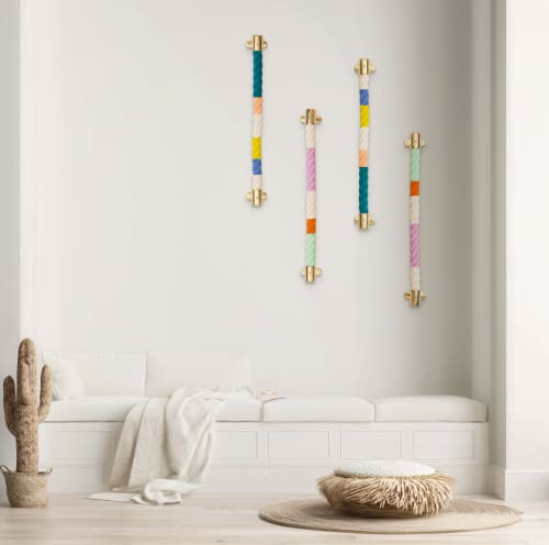 Vertical Painted Rope | Wall Sculpture in Wall Hangings by Cassandra Smith. Item made of cotton with brass works with contemporary & country & farmhouse style