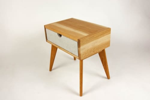 Abymini | Nightstand in Storage by Curly Woods. Item composed of oak wood and concrete in mid century modern style