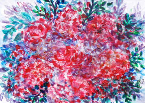 Garden of joy | Oil And Acrylic Painting in Paintings by Elena Parau. Item composed of canvas in boho or contemporary style