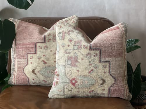 Vintage Turkish Rug Pillow Pair | 20’ | Cushion in Pillows by Vintage Loomz. Item composed of cotton in boho or country & farmhouse style