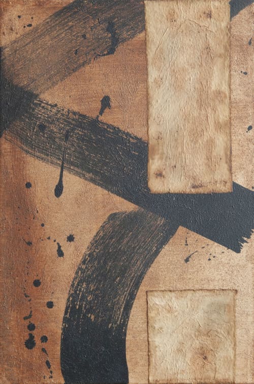 Vertical | Mixed Media in Paintings by PUGMATIK. Item made of canvas with paper works with contemporary & japandi style