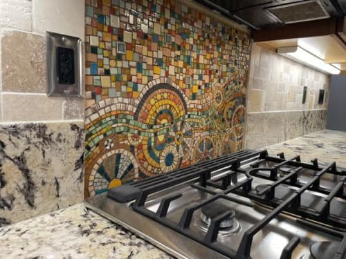 Cheerful Kitchen Backsplash | Mosaic in Art & Wall Decor by Gila Mosaics Studio. Item made of stone