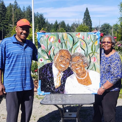 Mosaic portrait of Nat and Thelma Jackson | Art & Wall Decor by JK Mosaic, LLC. Item made of glass