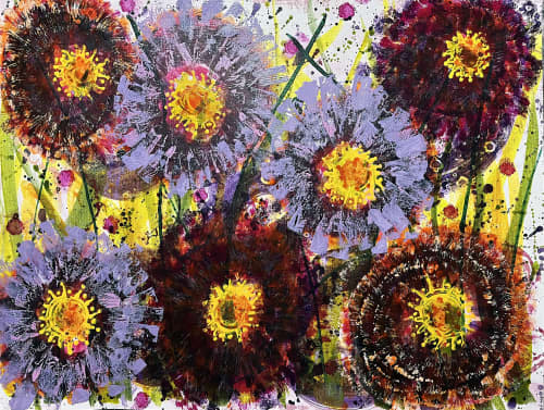 Zinnias 1 & 2 | Oil And Acrylic Painting in Paintings by Joanie Gagnon San Chirico Studio. Item made of paper compatible with boho and contemporary style
