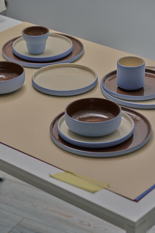 Handmade Porcelain Dinner Plates. Forget-me-Not/Chocolate | Dinnerware by Creating Comfort Lab. Item made of ceramic