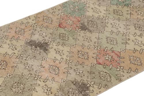 Vintage Zeki Müren Runner in Green and Beige-Brown Tones | Area Rug in Rugs by Rug and Kilim