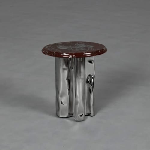 Marble & Steel Side Table — Reverie, Nitush Aroosh | Tables by Nitush Aroosh. Item composed of steel and marble
