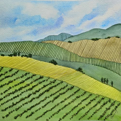 Fields in Thread- Hand-embroidered Watercolor. | Watercolor Painting in Paintings by Laila Vazquez. Item composed of cotton & paper compatible with boho and contemporary style