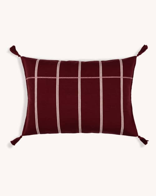 Rayas Stripe Zinacantán Cushion (BURGUNDY) | Pillows by Routes Interiors. Item composed of cotton in boho or eclectic & maximalism style