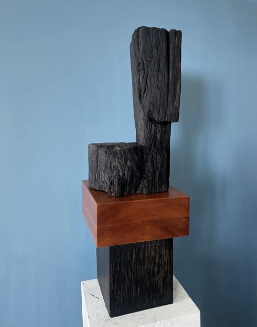 Portrait of a Boy, wood sculpture. | Sculptures by Neshka Krusche | Gallery Merrick in Victoria. Item made of oak wood
