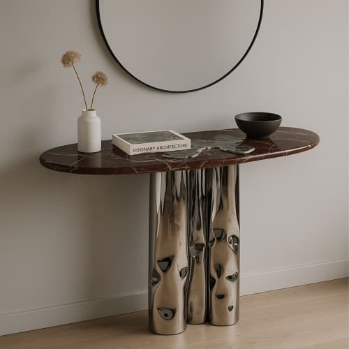 Marble & Steel Console Table — Reverie, Nitush Aroosh | Tables by Nitush Aroosh. Item composed of steel & marble compatible with contemporary and eclectic & maximalism style