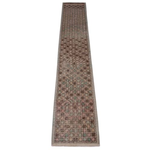 Vintage Mid-Century Geometric Beige Brown and Pink Wool | Area Rug in Rugs by Rug and Kilim