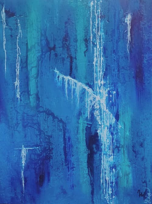 Hidden Waterfall | Oil And Acrylic Painting in Paintings by Liz Johnston. Item composed of canvas and synthetic