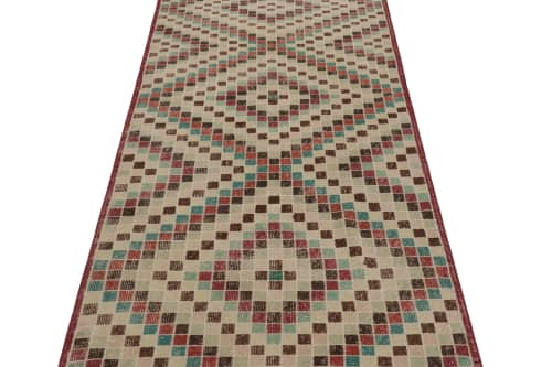 Vintage Turkish Rug in Beige-Brown & Colorful Diamond | Area Rug in Rugs by Rug and Kilim