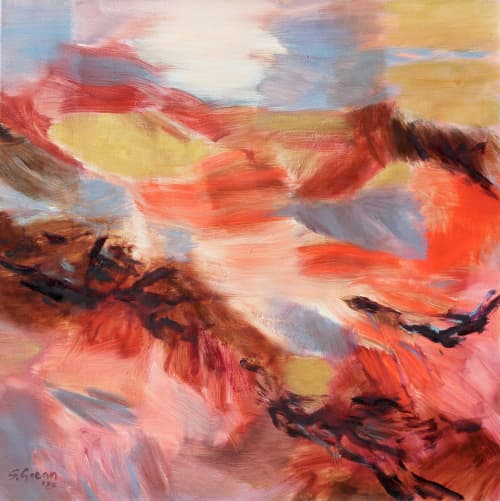 Square Canvas Abstract Landscape Oil and Acrylic | Oil And Acrylic Painting in Paintings by Simona Gocan. Item composed of canvas in contemporary style