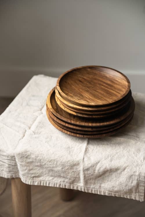 Hand Carved Walnut Wood Plate | Dinnerware by Creating Comfort Lab. Item composed of walnut