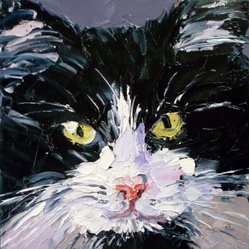 Catman | Oil And Acrylic Painting in Paintings by Ann Gorbett Palette Knife Paintings. Item made of synthetic