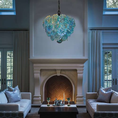 Turquoise Rondel Chandelier | Chandeliers by Rick Strini. STRINI ART GLASS. Item composed of glass