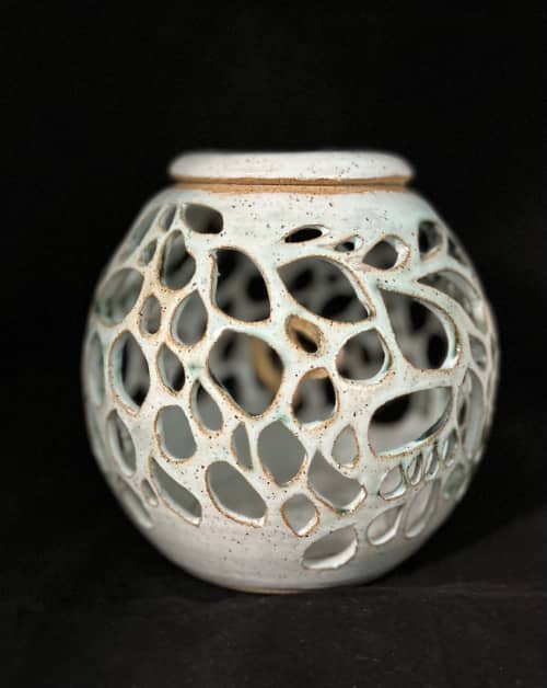 Cut Out Vessel with Lid and Pendant | Decorative Bowl in Decorative Objects by Feats Of Clay. Item made of ceramic compatible with contemporary and modern style
