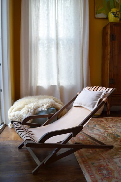 Vintage Teak Sling Chair with Vegetable-Tanned Leather | Accent Chair in Chairs by Grange Home. Item composed of wood & wool compatible with boho and mid century modern style