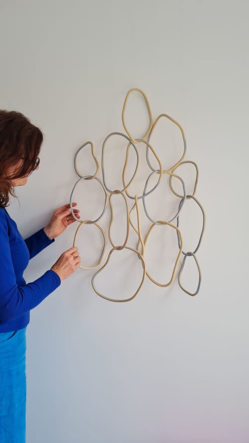 'Lace' yellow blue | Sculptures by Cecil Kemperink. Item compatible with contemporary and japandi style