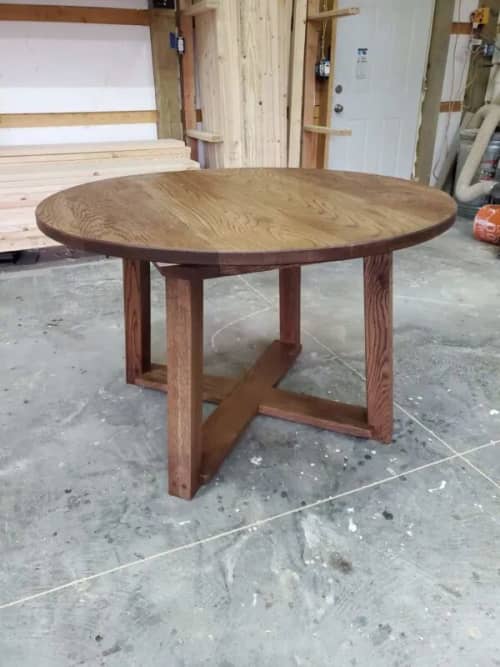 Round Ellison Pedestal Dining Table | Tables by Lumber2Love. Item composed of oak wood in mid century modern or contemporary style