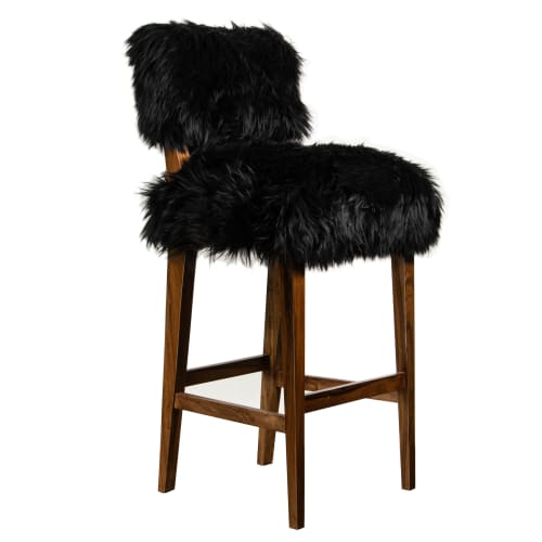 Modern Bar Stool in Exotic Wood and Sheepskin from Costantin | Chairs by Costantini Design. Item made of wood & fabric compatible with contemporary and modern style