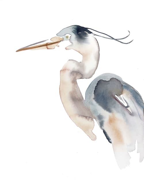 Heron No. 14 : Original Watercolor Painting | Paintings by Elizabeth Becker. Item made of paper compatible with minimalism and contemporary style