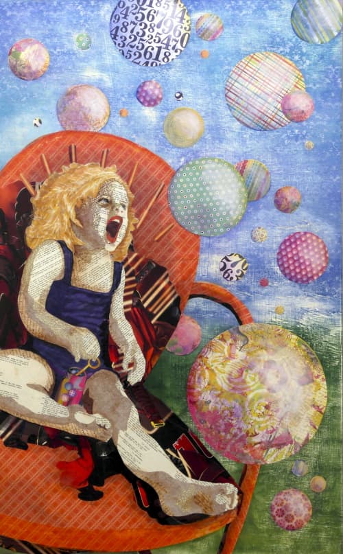 Bubbles / Mixed Media Collage | Oil And Acrylic Painting in Paintings by Kerri Warner. Item composed of wood and paper