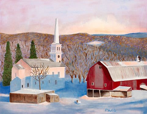 Country Chuch and Barn- Vibrant Giclée Print | Prints in Paintings by Michelle Keib Art. Item composed of paper