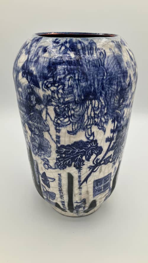 Collage Work II, raku statement vase | Decorative Bowl in Decorative Objects by Le Lef. Item composed of ceramic in contemporary or eclectic & maximalism style
