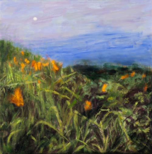 Early Moon | Oil And Acrylic Painting in Paintings by Sally K. Smith. Item made of canvas works with coastal & traditional style