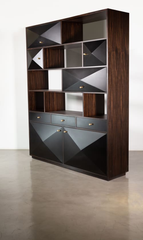 Macassar Ebony Shelf Unit with Bronze Pulls from Costantini | Shelving in Storage by Costantini Design. Item composed of wood