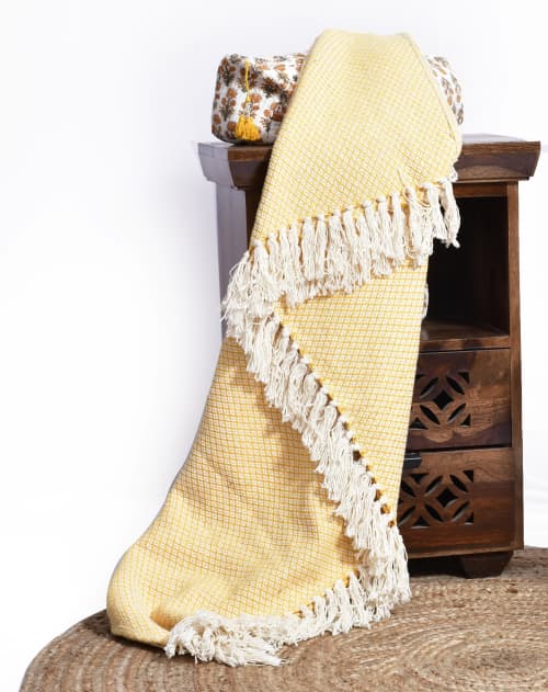 Eisley Cotton handloom Throw_ Certified Organic Cotton | Linens & Bedding by Humanity Centred Designs. Item composed of cotton compatible with boho and minimalism style