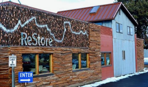 A Bend in the River - award winning collaborative metal mosaic mural | Public Mosaics by Rochelle Rose Schueler - Wild Rose Artworks LLC | Habitat for Humanity ReStore in Bend