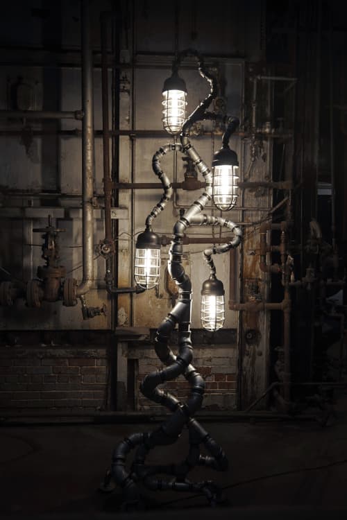 Industrial Floor Lamp Sculpture - Antique Crouse Hinds Light | Lamps by Pandemic Design Studio | Philadelphia in Philadelphia. Item composed of metal