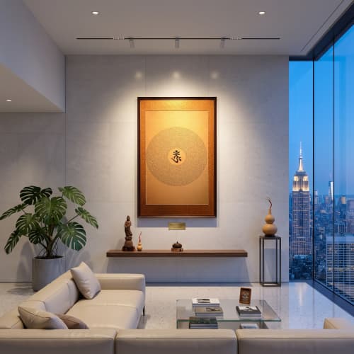 Imperial Yunjin Silk Brocade Shurangama Mantra Thangka Frame | Embroidery in Wall Hangings by Dynasty Artisan. Item made of wood & fabric compatible with contemporary and eclectic & maximalism style