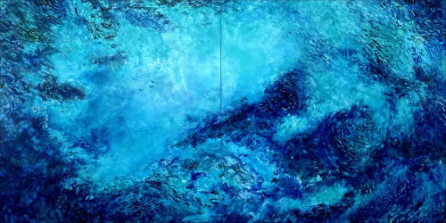 Living Oceans • TONGA CAVE 1 - Diptych | Oil And Acrylic Painting in Paintings by Betty Jo Costanzo. Item composed of wood compatible with contemporary and coastal style