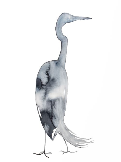 Heron No. 26 : Original watercolor painting | Paintings by Elizabeth Becker. Item composed of paper compatible with boho and minimalism style