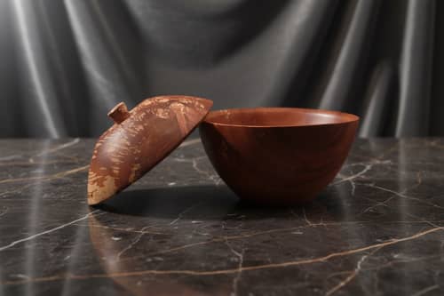 Spalted Applewood Lidded Vessel – Hand‑Turned | Decorative Bowl in Decorative Objects by Holzkunst Samuel Meisinger. Item made of wood works with art deco & modern style