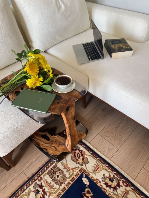 Resin End Table - C Side Epoxy Coffee Table | Tables by Tinella Collection. Item composed of oak wood in minimalism or country & farmhouse style