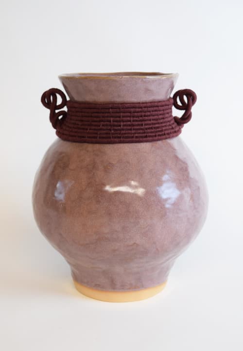 Ceramic Vase #818 with Woven Cotton Details | Vases & Vessels by Karen Gayle Tinney. Item composed of cotton & ceramic compatible with boho and contemporary style