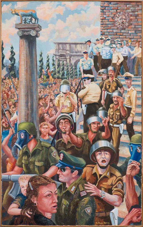Italian School of Sign Language | Oil And Acrylic Painting in Paintings by Arthur Koch | Cafe Revolution 3248 22nd St, San Francisco, CA in San Francisco. Item made of synthetic