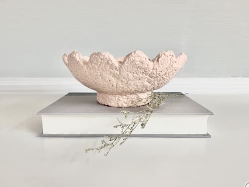 Soft Pink Scalloped Bowl Paper Mache Material | Decorative Bowl in Decorative Objects by TM Olson Collection. Item composed of paper in country & farmhouse or eclectic & maximalism style