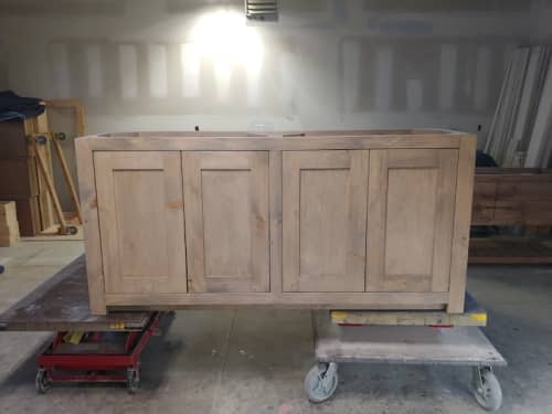 Model #1068 - Custom Double Sink Vanity | Countertop in Furniture by Limitless Woodworking. Item made of maple wood works with mid century modern & contemporary style