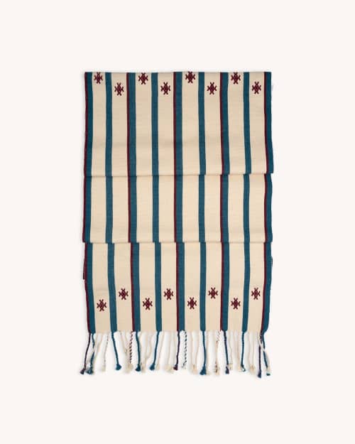 Izamna Stripe Handwoven Table Runner (NAVY) | Linens & Bedding by Routes Interiors. Item composed of cotton compatible with boho and eclectic & maximalism style