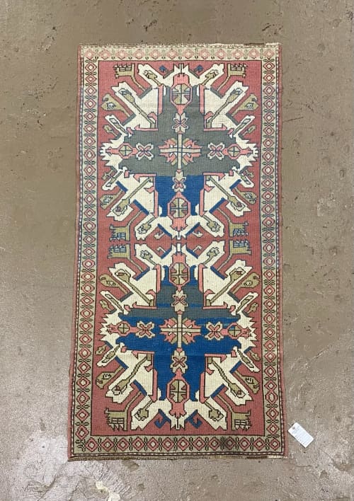 Vintage Turkish Area Rug |  3.1 x 6.6 | Rugs by Wool and Rug. Item composed of cotton in boho or country & farmhouse style